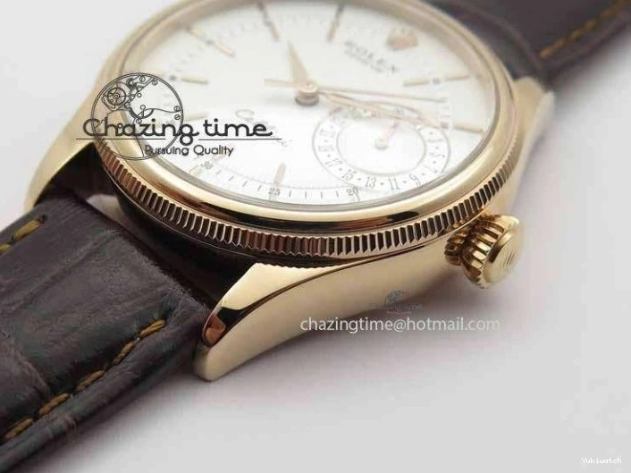 Brown On VF Date Best Cellini Dial A3165 White Strap RG Stick Markers Leather Edition 0104